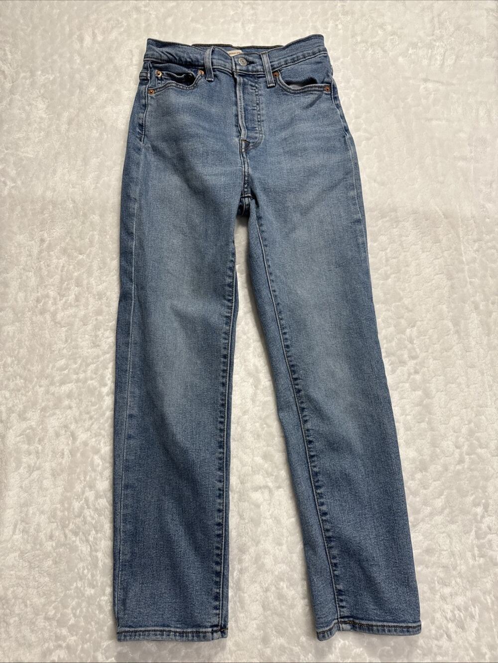 Levi's Wedgie Straight Jeans Button Fly High Rise Blue Denim Womens 27 Casual